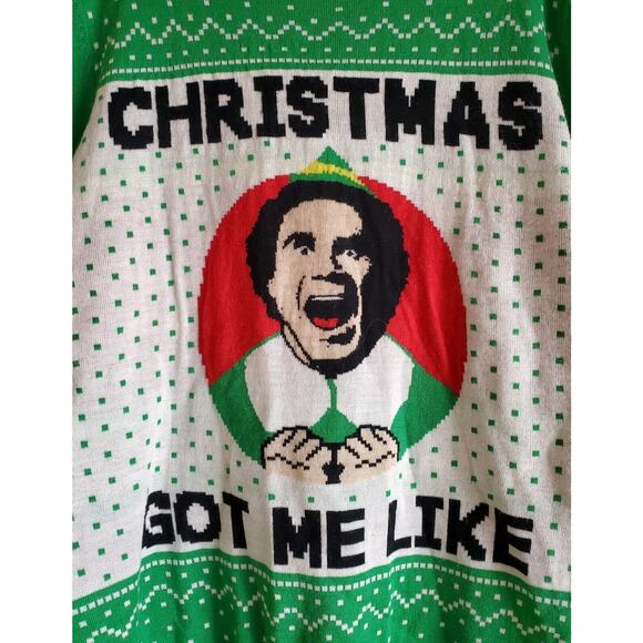 ELF Men's L Ugly Christmas Sweater Will Ferrell Christmas Got Me Like Long 42" - Picture 4 of 7